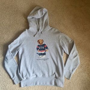 Grey Ralph Lauren Polo Bear fleece hoodie with sewn in tag